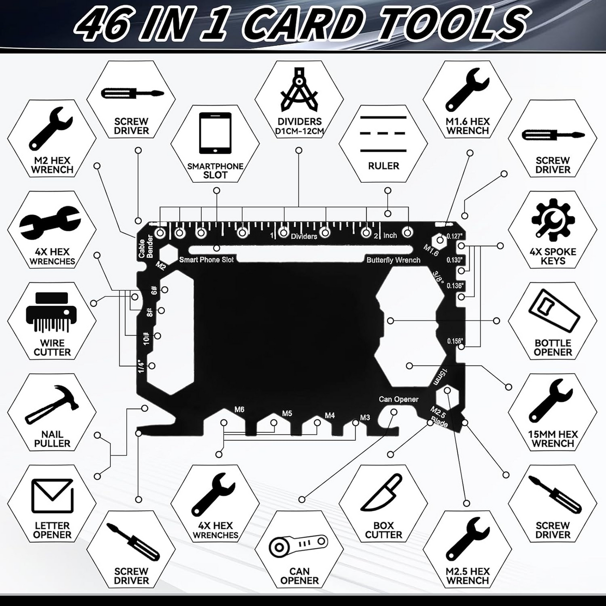 Credit Card Wallet Multitool 46 in 1 Stainless Steel Survival Pocket Tool
